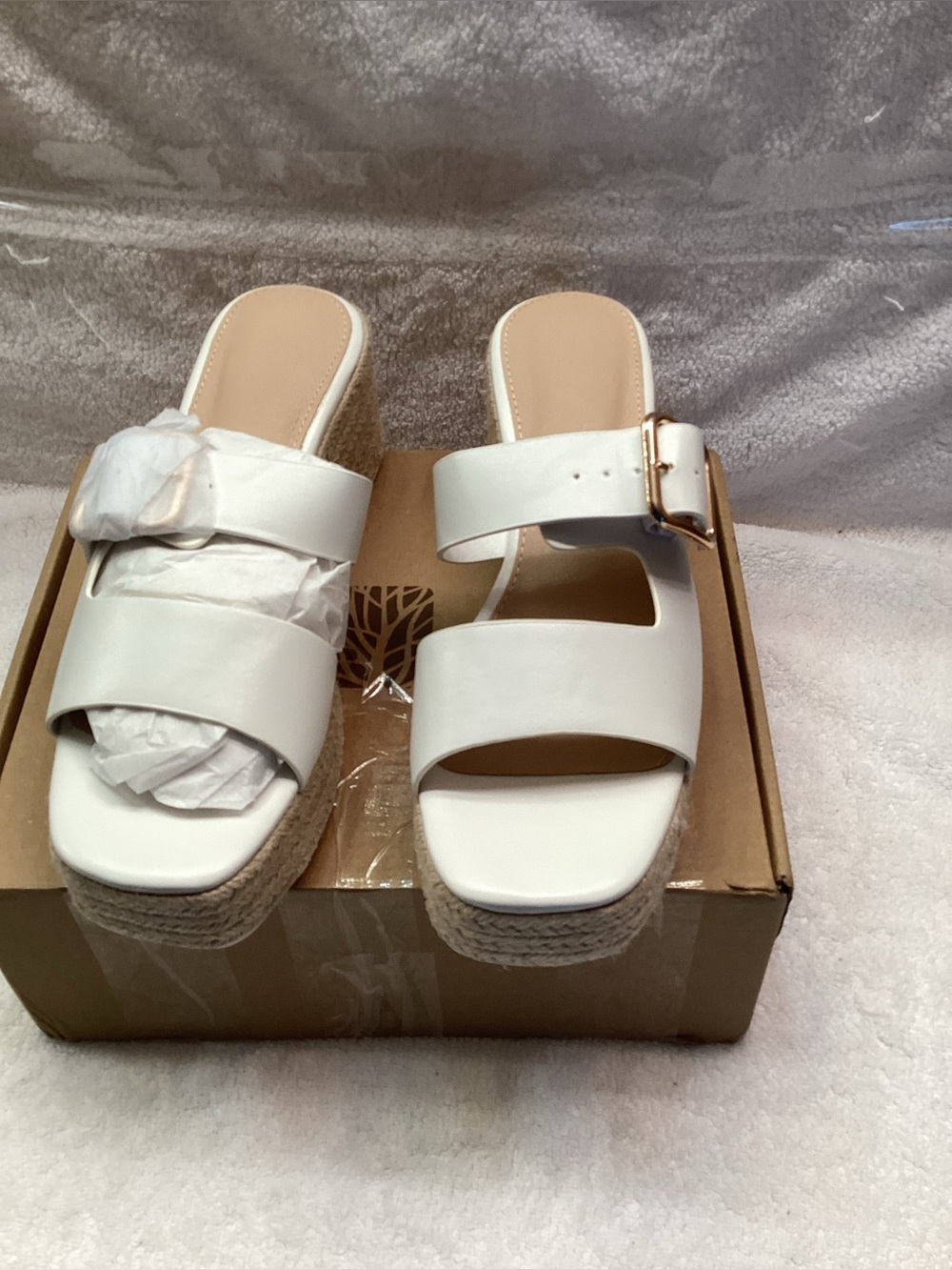 Platform Women’s White Espadrille Wedge Slide Sandals with Buckle size 10